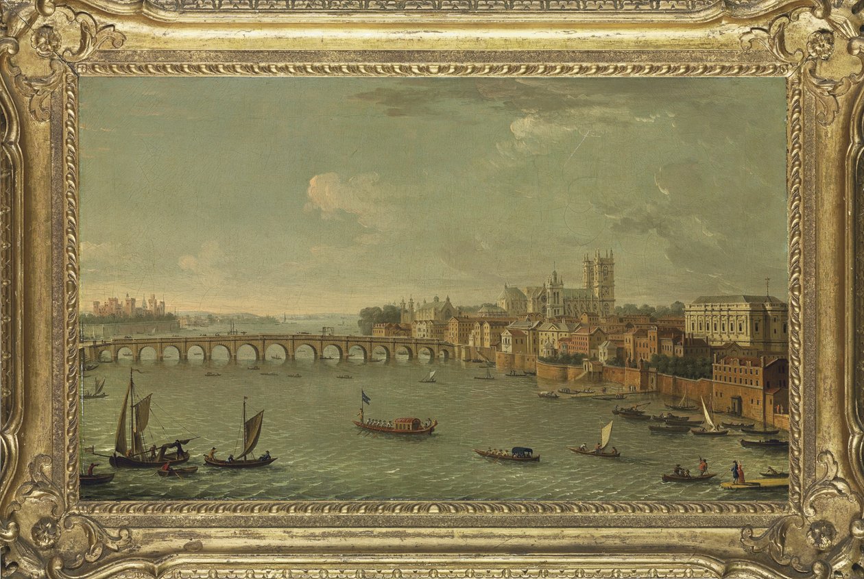 Cztery widoki Londynu: Tamiza w kierunku Westminsteru, ok. 1700-77 (olej na płótnie) autorstwa Antonio Joli