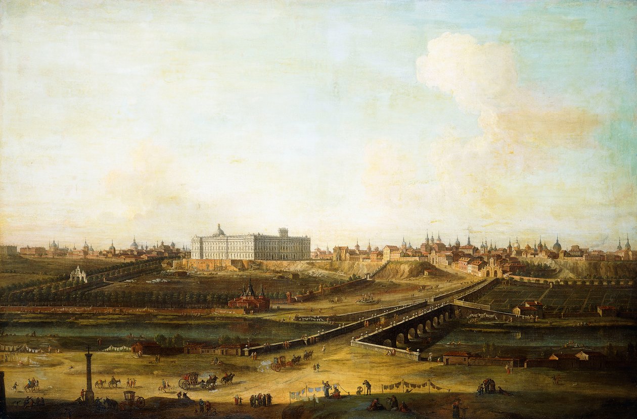 Madryt i Palacio Real z Zachodniego Brzegu Manzanares, 1752-53 autorstwa Antonio Joli