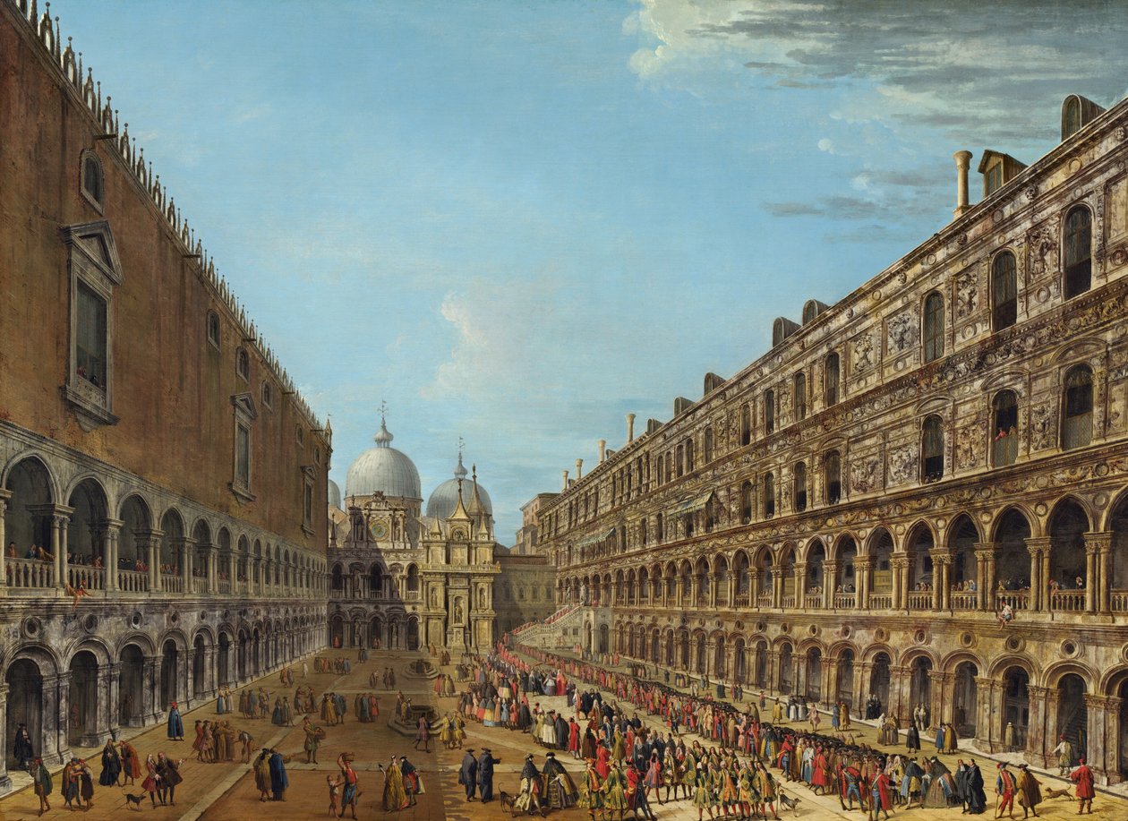 Procesja na dziedzińcu Pałacu Książęcego, Wenecja, 1742 lub później. autorstwa Antonio Joli