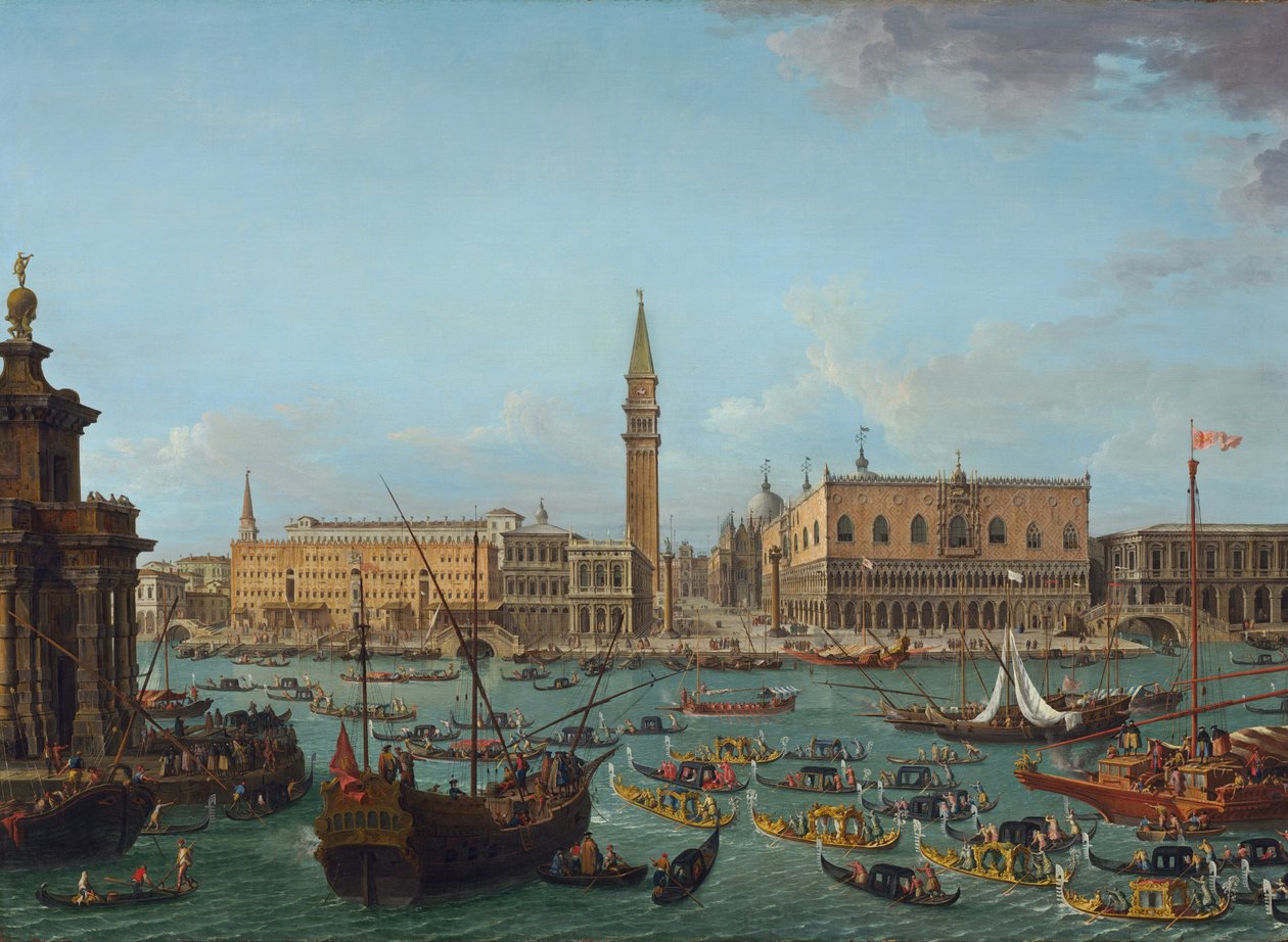 Procesja gondoli w Bacino di San Marco, Wenecja autorstwa Antonio Joli