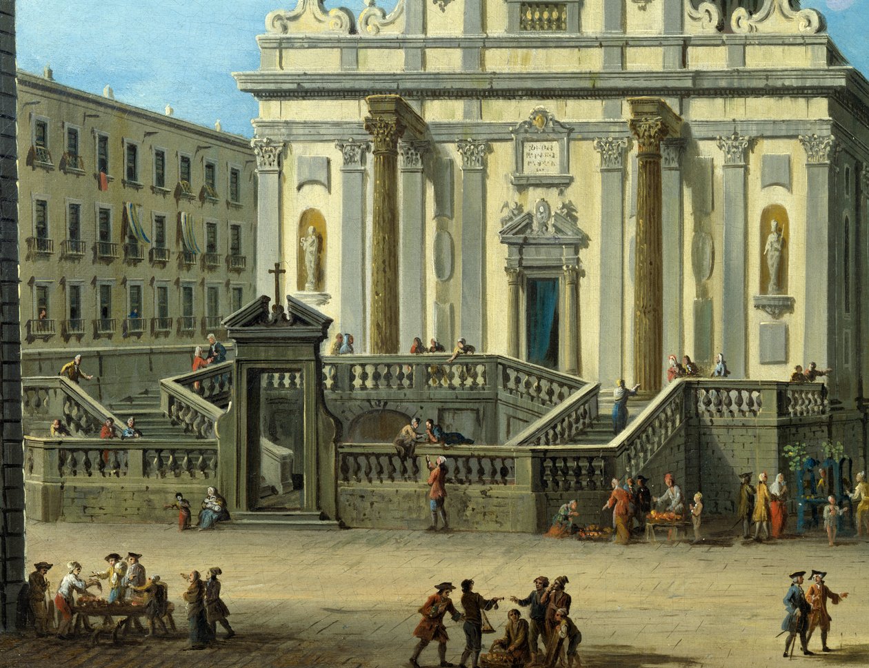 Plac San Gaetano z bazyliką San Paolo Maggiore w Neapolu, detal autorstwa Antonio Joli
