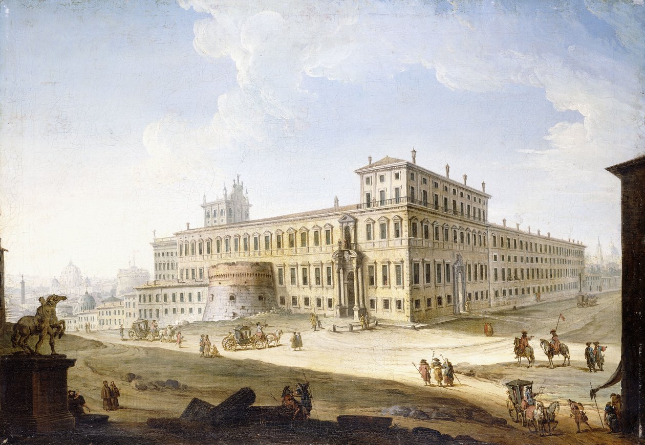 Piazza del Quirinale, z Zamkiem Świętego Anioła i Świętym Piotrem za nim, autorstwa Antonio Joli