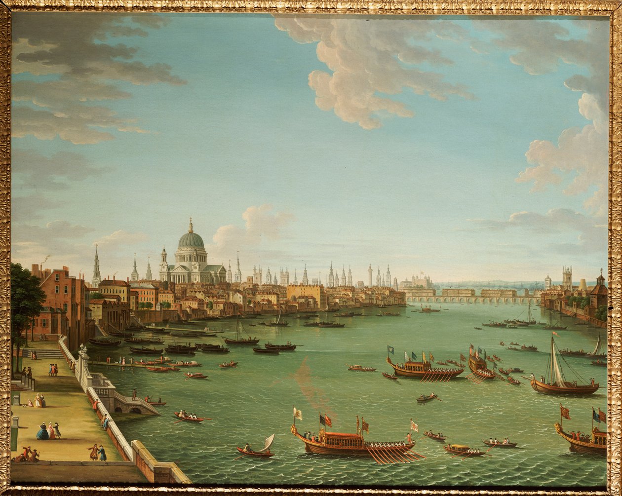 Tamiza z tarasu Somerset House, patrząc w kierunku miasta, ok.1745 autorstwa Antonio Joli