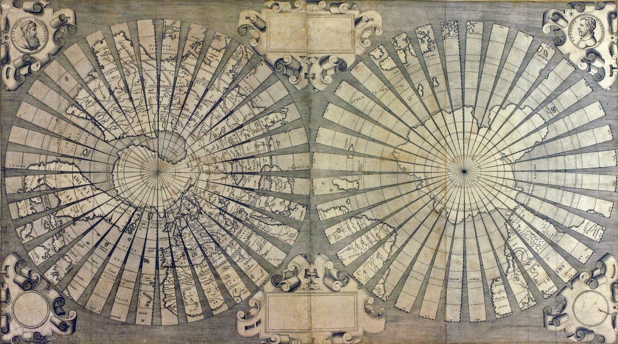 Nierówna mapa świata na dwóch półkulach autorstwa Antonio & Kremer Gerard & Cimerlini Giovanni Paolo (16th century) Florianus