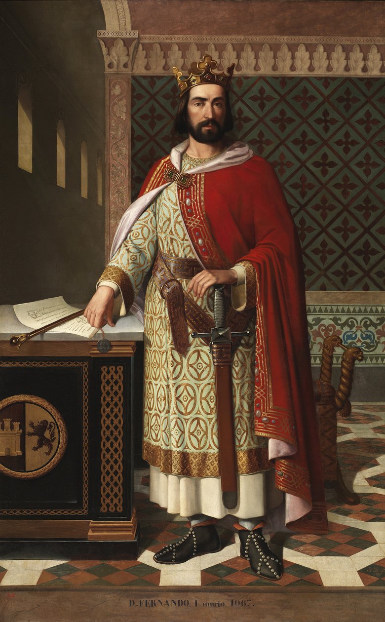 Portret króla Ferdynanda I Leona (1016-1065) (Portret Ferdynanda I Leona zwanego wielkim) Obraz Antonio Maffei Rosala (1817-1868) 1855 Palacio de las Cortes, Madryt autorstwa Antonio Maffei Rosal