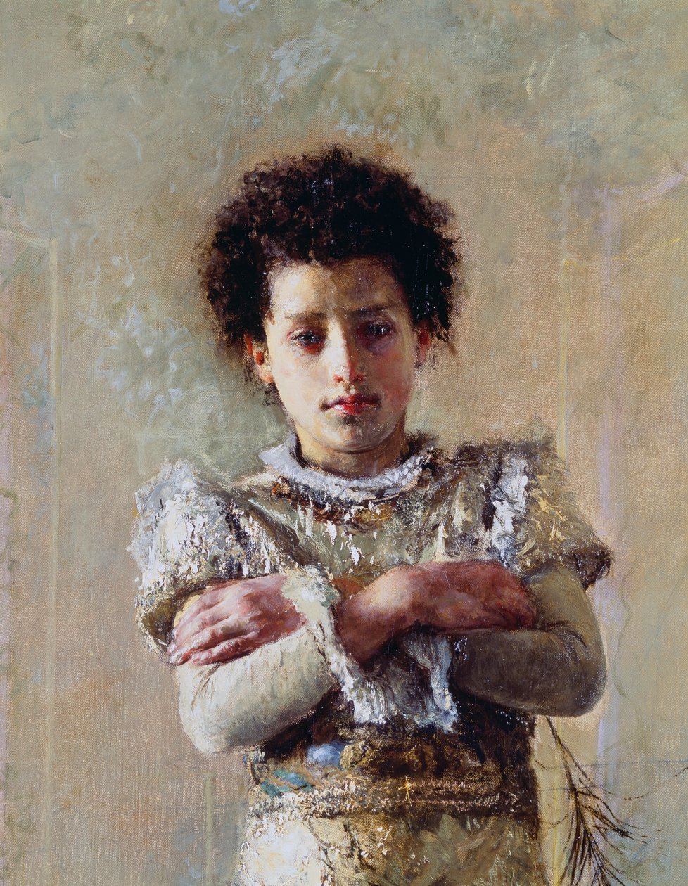 Akrobata, detal, Antonio Mancini (1852-1930), olej na płótnie, 250,5x111,5 cm autorstwa Antonio Mancini