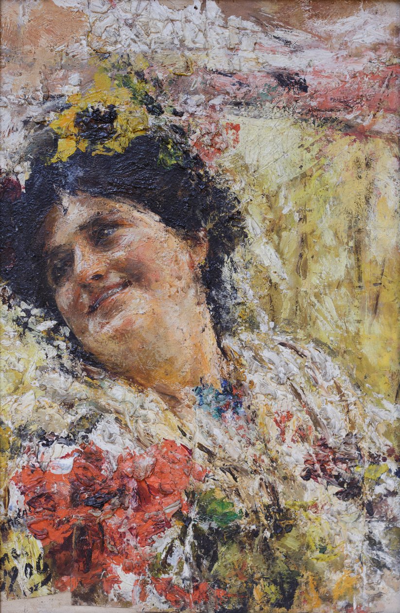 Głowa kobiety i kwiaty autorstwa Antonio Mancini