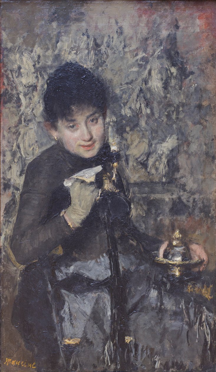 Kobieta z kałamarzem, ok. 1875 (olej na płótnie) autorstwa Antonio Mancini
