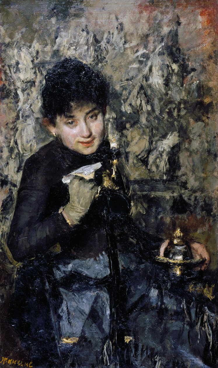 Kobieta z kałamarzem, ok. 1875, reż. Antonio Mancini (1852-1930), olej na płótnie autorstwa Antonio Mancini