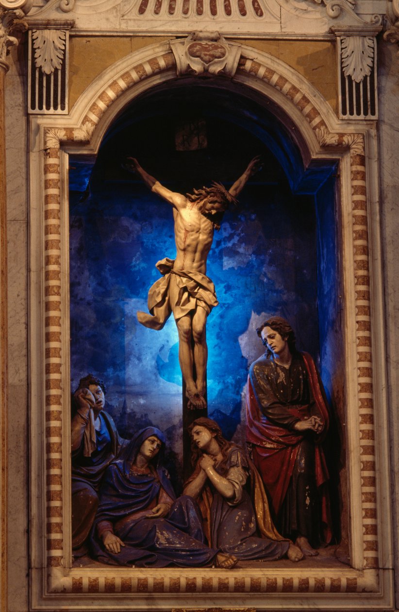 Ukrzyżowanie, Anton Maria Maragliano (1664-1739), kaplica Krucyfiksa, Sanktuarium Matki Bożej z Acquasanta, Acquasanta, Genua, Liguria, Włochy autorstwa Antonio Maria Maragliano