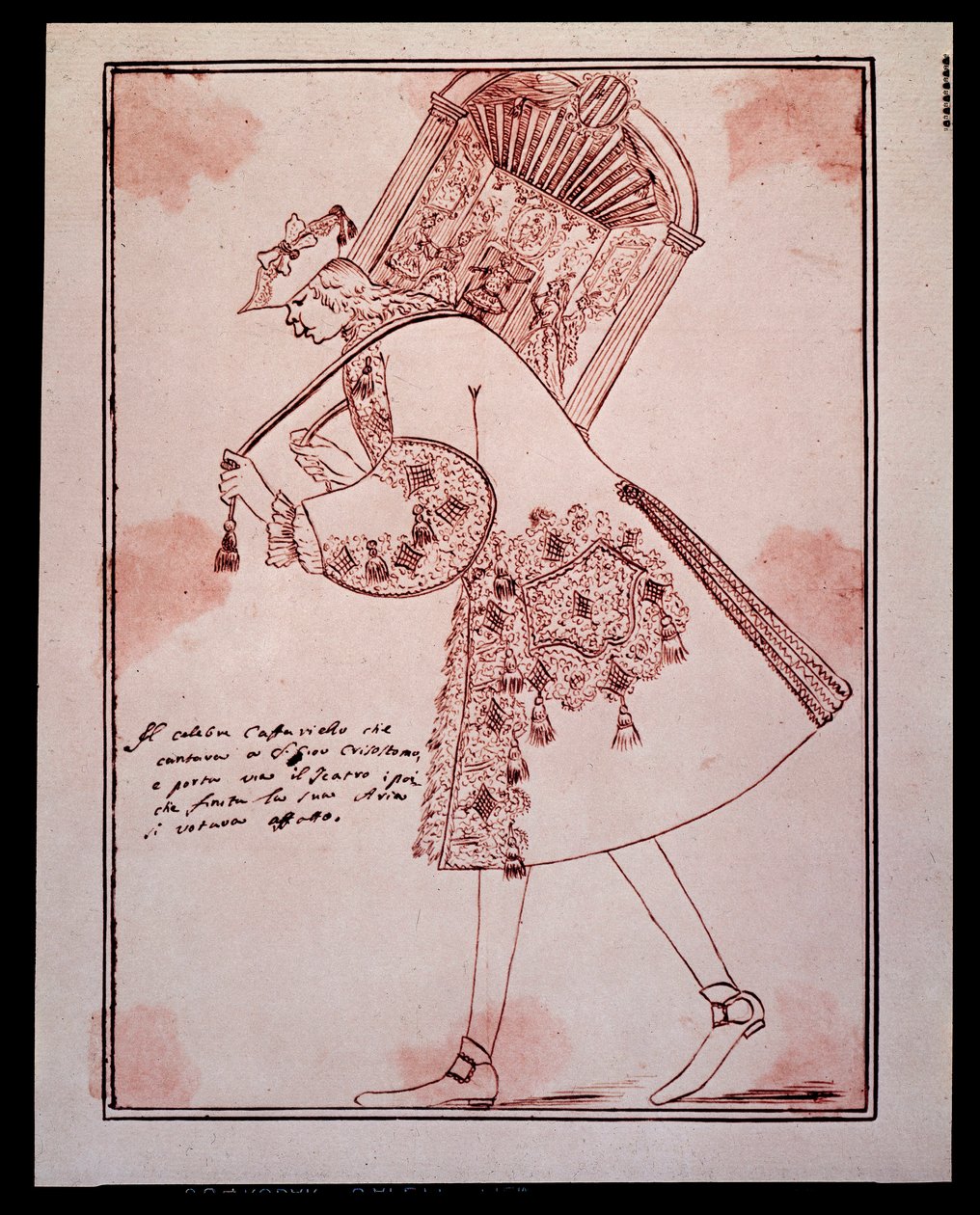 Portret Gaetano Majorany zwanego Caffarelli (lub Cafarello, lub G Affariello) (1710-1783) Włoski kastrat (kastrat) unoszący teatr San Giovanni Grisostomo Rysunek Antona Marii Zanetti (1680-1767). 18 wiek. Prywatna kolekcja. autorstwa Antonio Maria Zanetti