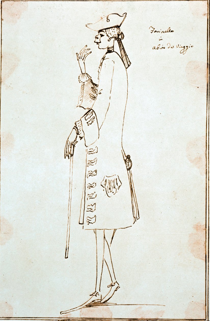 Portret kastrowanego śpiewaka Carlo Broschi dit Farinelli (1705-1782) przedstawia podczas jego podróży do Wenecji, aby wykonać La Didone Abinonita Tommaso Albinoniego ”” ”około 1725 r. Rysunek Antona Marii Zanetti (1680-1767) Wenecja Fondazione Cini autorstwa Antonio Maria Zanetti
