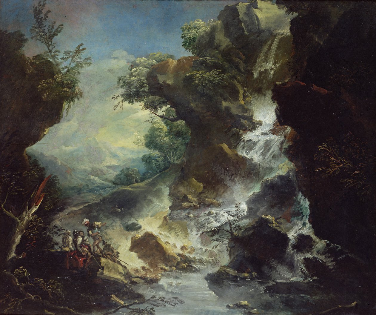 Pejzaż z wodospadem, ok. 1700-07 (olej na płótnie) autorstwa Antonio Marini
