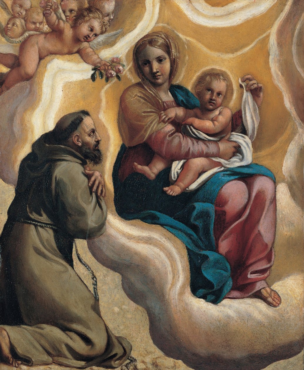 Madonna z Dzieciątkiem i Świętym Franciszkiem, 1605 autorstwa Antonio Marziale Carracci