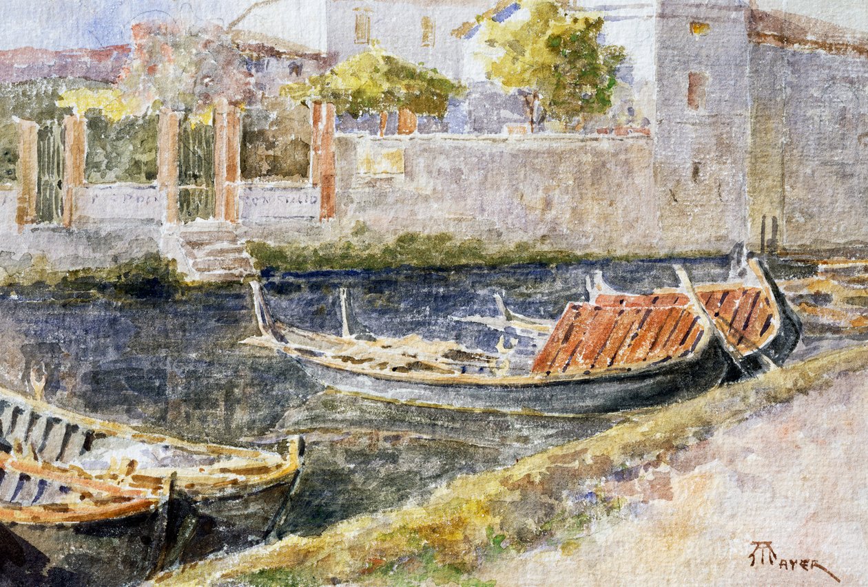 Sirmione nad jeziorem Garda, Antonio Mayer (1862-1921), akwarela. Włochy, XX wiek. autorstwa Antonio Mayer