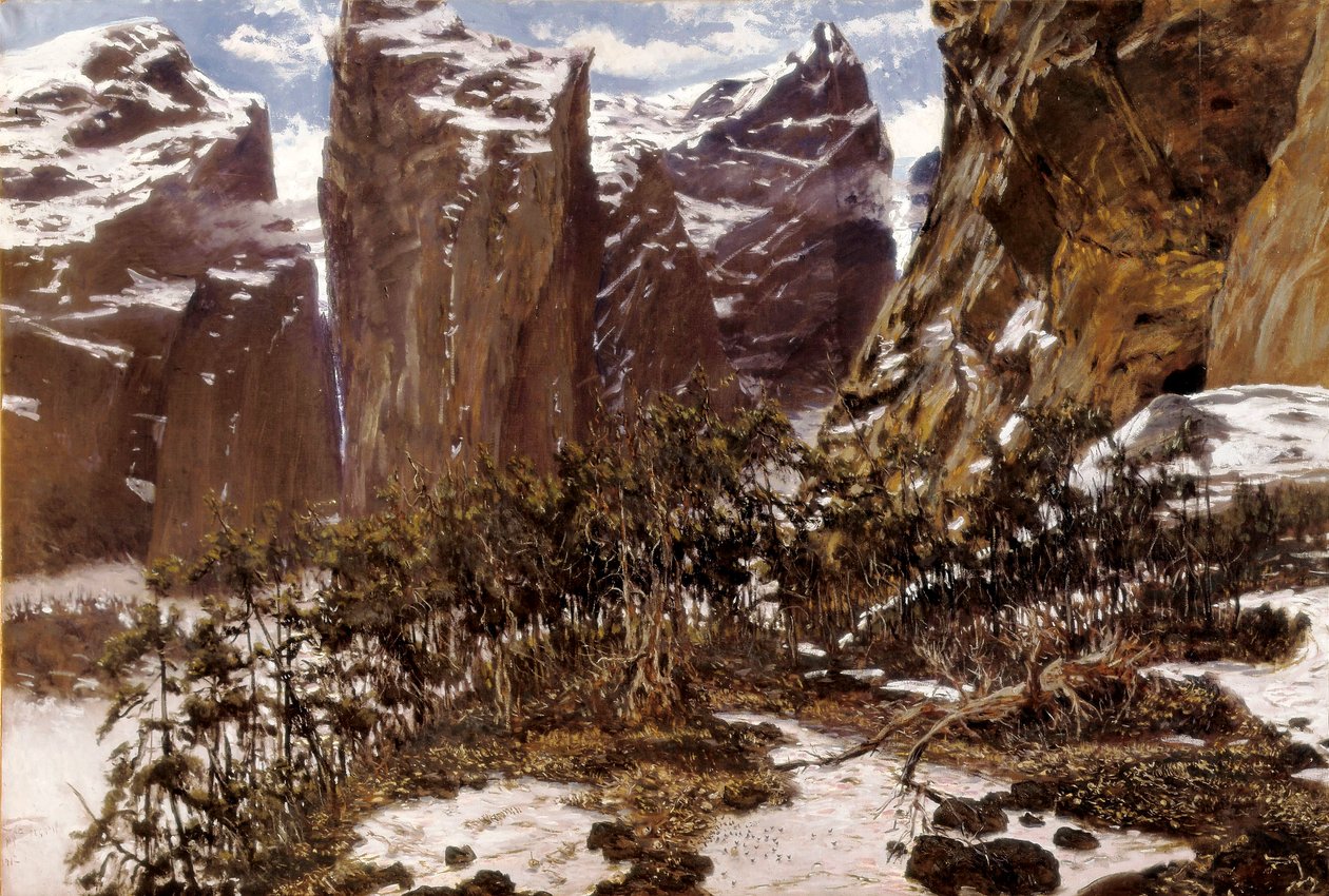 Roncesvalles (lub Roncesvalles po hiszpańsku). Krajobraz północnej Hiszpanii. Obraz Antoniego MUNOZA i DEGRAIN (1841-1924), koniec XIX wieku. Olej na płótnie. Hiszpania, Walencja, Museo de Bellas Artes San Pio V. autorstwa Antonio Munoz Degrain