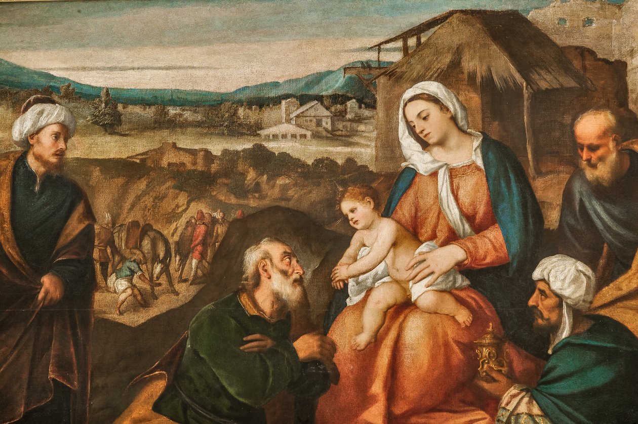 Pokłon Trzech Króli, fragment 2384624 (olej na płótnie) autorstwa Antonio Palma