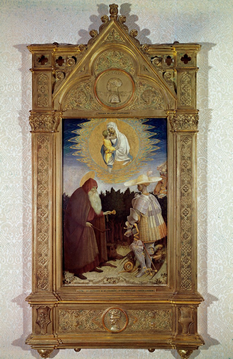 Objawienie Dziewicy św. Antoniemu Abbe (Św. Antoni Wielki (250/251-356) (lub Św. Antoni Pustelnik) i Św. Jerzy. Obraz Antonio di Puccio Pisano dit Pisanello (1395-1455) autorstwa Antonio Pisanello