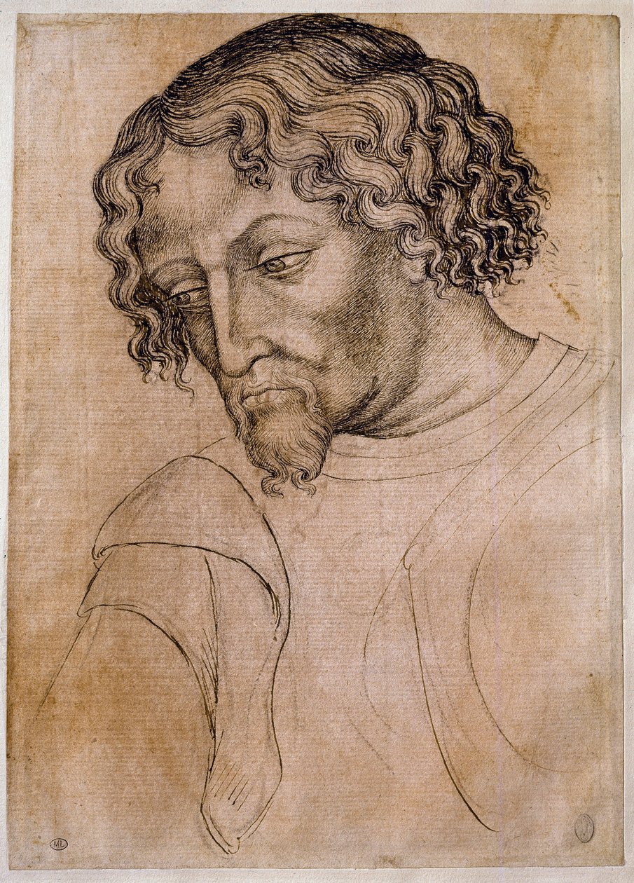 Popiersie brodatego mężczyzny, w trzech czwartych głowa pochylona w lewo. Rysunek warsztatu Antonio di Puccio Pisano dit Pisanello (1395-1455). Pióro (rysunek), krew. Wymiary: 28x20cm. Luwr, firma rysunkowa autorstwa Antonio Pisanello