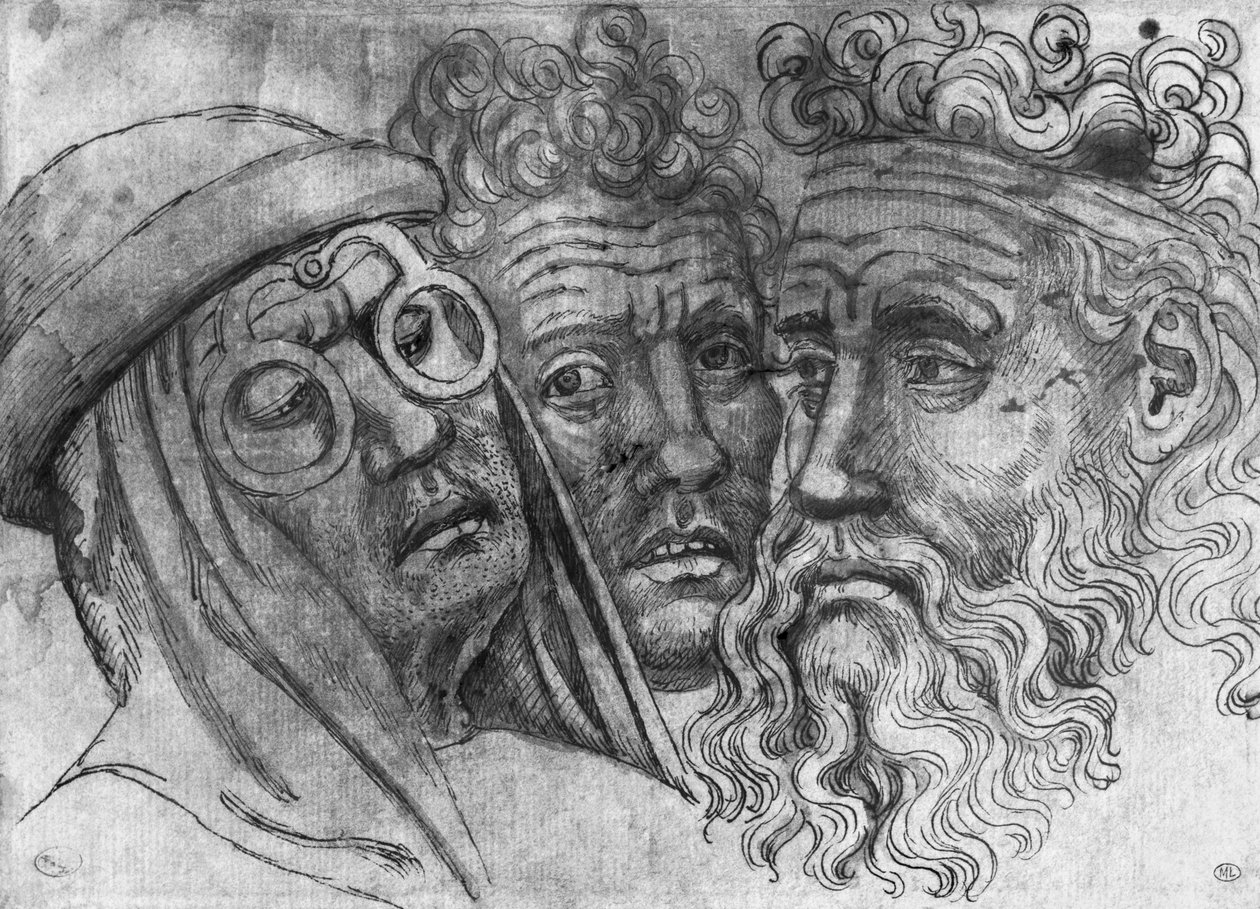 Głowy trzech mężczyzn, z albumu Vallardi autorstwa Antonio Pisanello