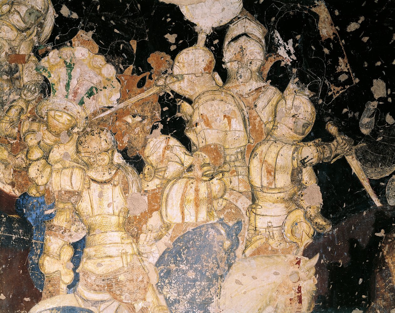 Turniej-Bitwa pod Louvezerp, autorstwa Antonio Pisano znanego jako Pisanello (przed 1395-ca 1455), fresk. Szczegół. Pałac Książęcy, Mantua. autorstwa Antonio Pisanello