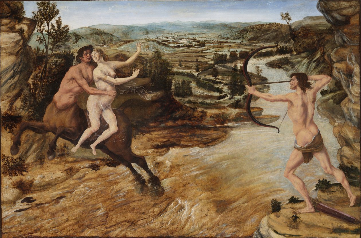 Herkules i Deianira, ok. 1475-80 (olej na desce przeniesiony na płótno) autorstwa Antonio Pollaiuolo
