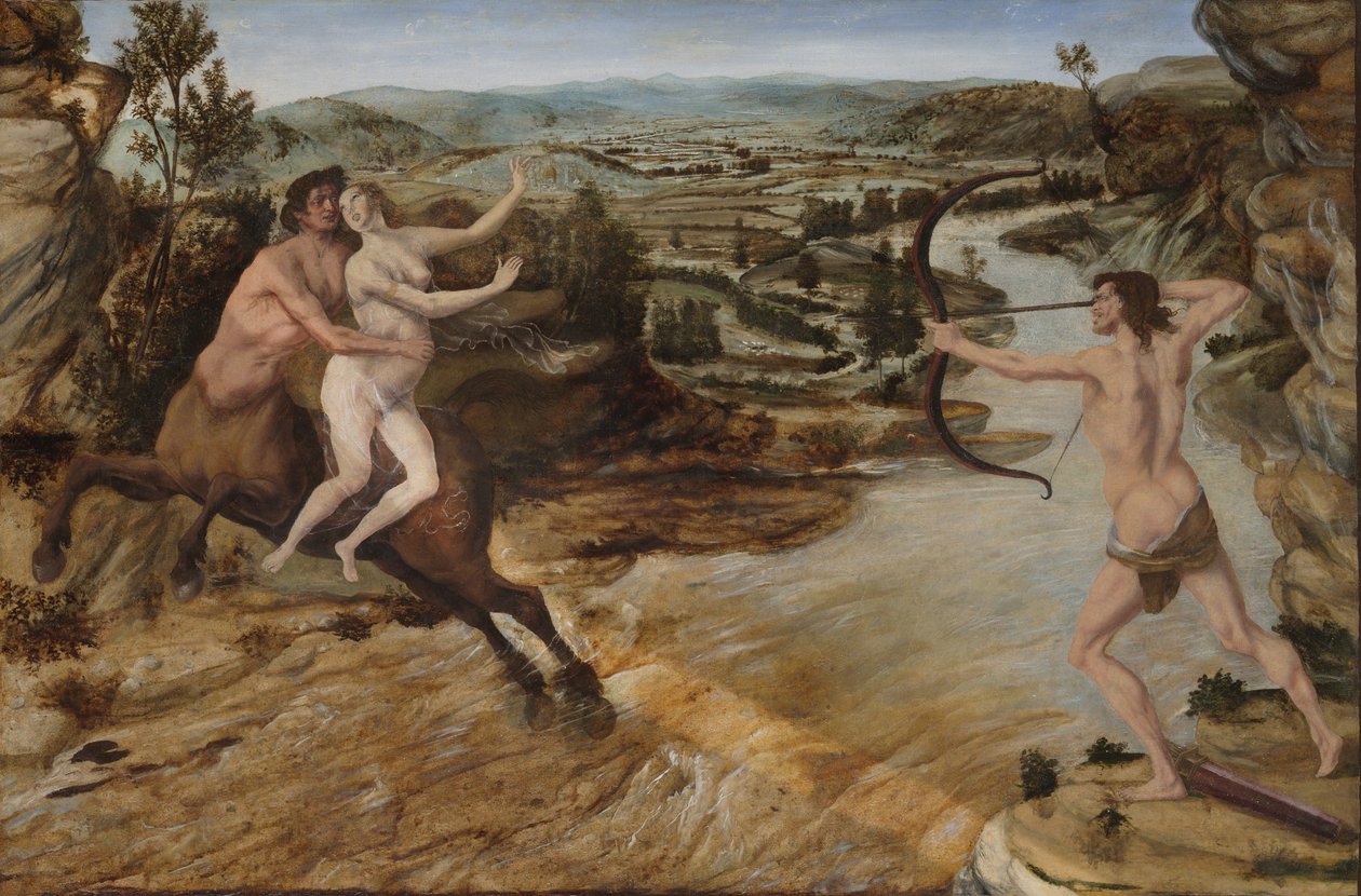 Herkules i Deianira, ok. 1475-80 (olej na desce przeniesiony na płótno) autorstwa Antonio Pollaiuolo