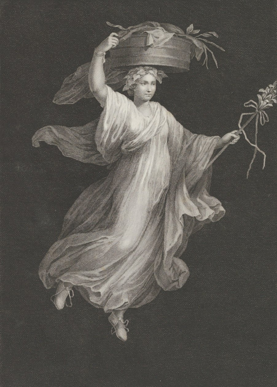 Bachantka niosąca na głowie duży kosz i trzymająca laskę w le..., ca. 1795-ok. 1820. autorstwa Antonio Ricciani