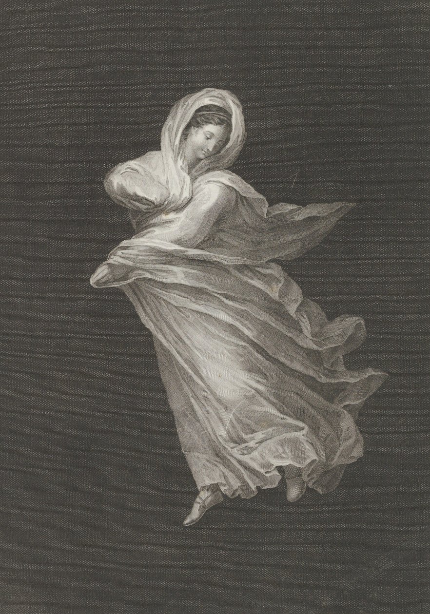 Bachantka ubrana w lejącą się draperię, patrząca w dół, prawe ramię zgięte, a lewe ramię..., ca. 1795-1847. autorstwa Antonio Ricciani