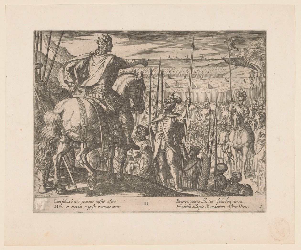 Aleksander Wielki instruuje żołnierzy macedońskich Czyny Aleksandra Wielkiego (tytuł serii) Alexandri magni praecipvae res gestae (tytuł serii) autorstwa Antonio Tempesta