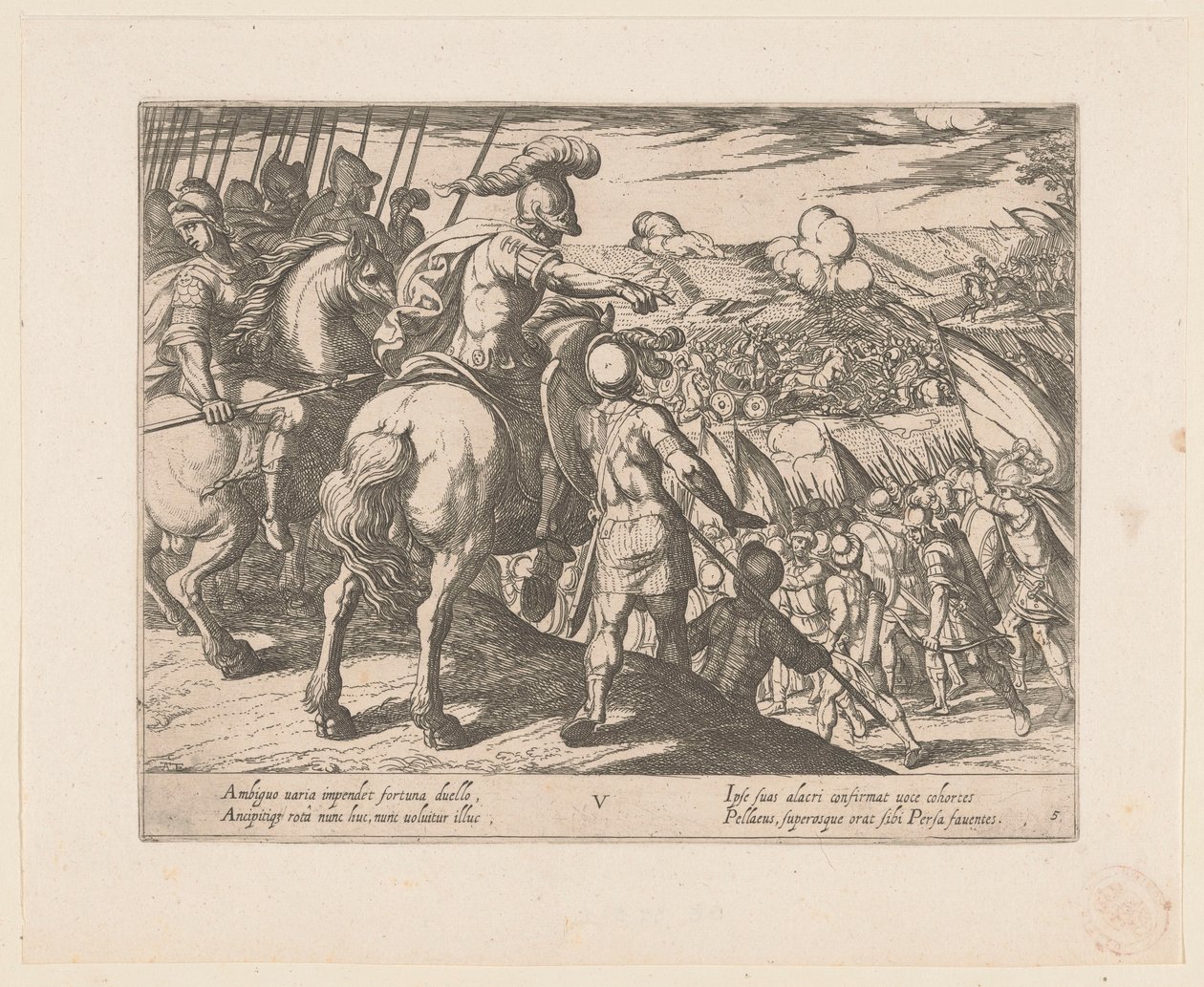 Aleksander Wielki prowadzi walkę Czyny Aleksandra Wielkiego (tytuł serii) Alexandri magni praecipvae res gestae (tytuł serii) autorstwa Antonio Tempesta
