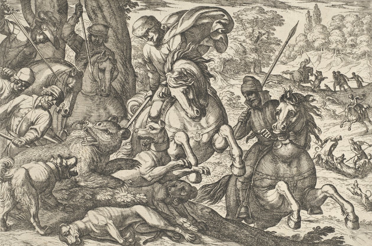 Polowanie na niedźwiedzie, z „Sceny polowania VI”, 1609. autorstwa Antonio Tempesta