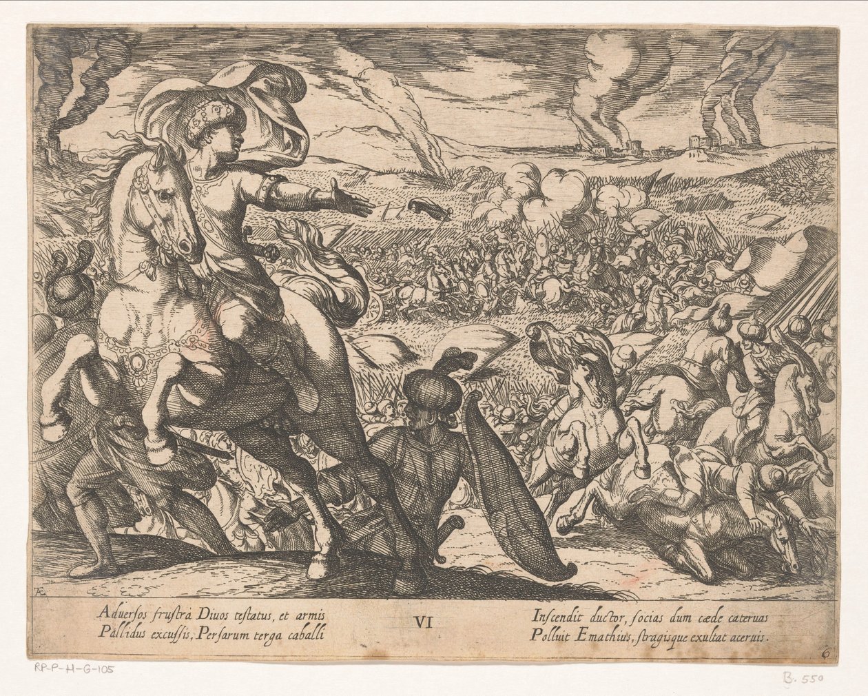 Darius ucieka z pola bitwy Czyny Aleksandra Wielkiego (tytuł serii) Alexandri magni praecipvae res gestae (tytuł serii) autorstwa Antonio Tempesta
