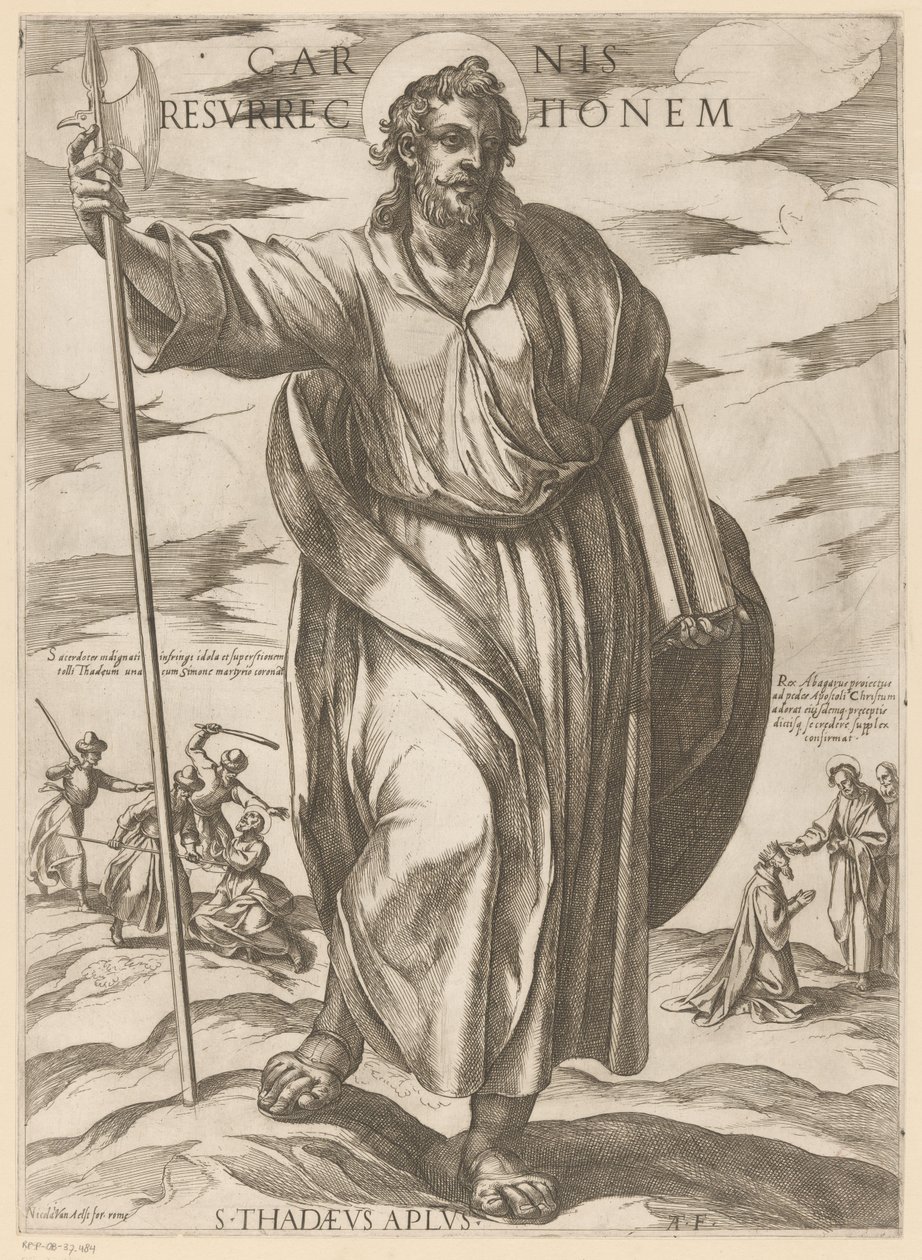 De heilige Judas Taddeus Zmartwychwstanie ciała (tytuł na obiekcie) Chrystus, Maryja i apostoł (tytuł serii) autorstwa Antonio Tempesta