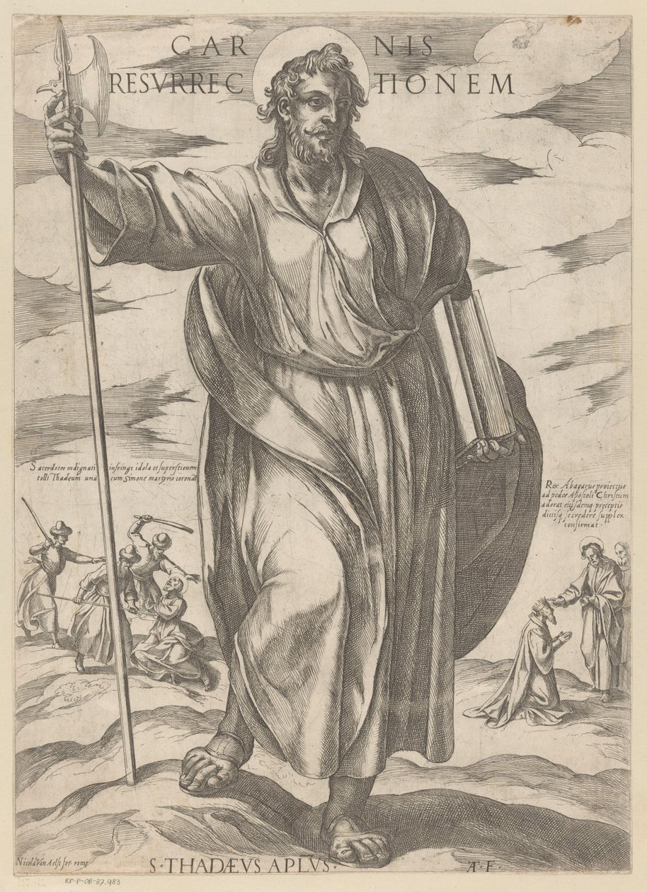 De heilige Judas Taddeus Zmartwychwstanie ciała (tytuł na obiekcie) Chrystus, Maryja i apostoł (tytuł serii) autorstwa Antonio Tempesta