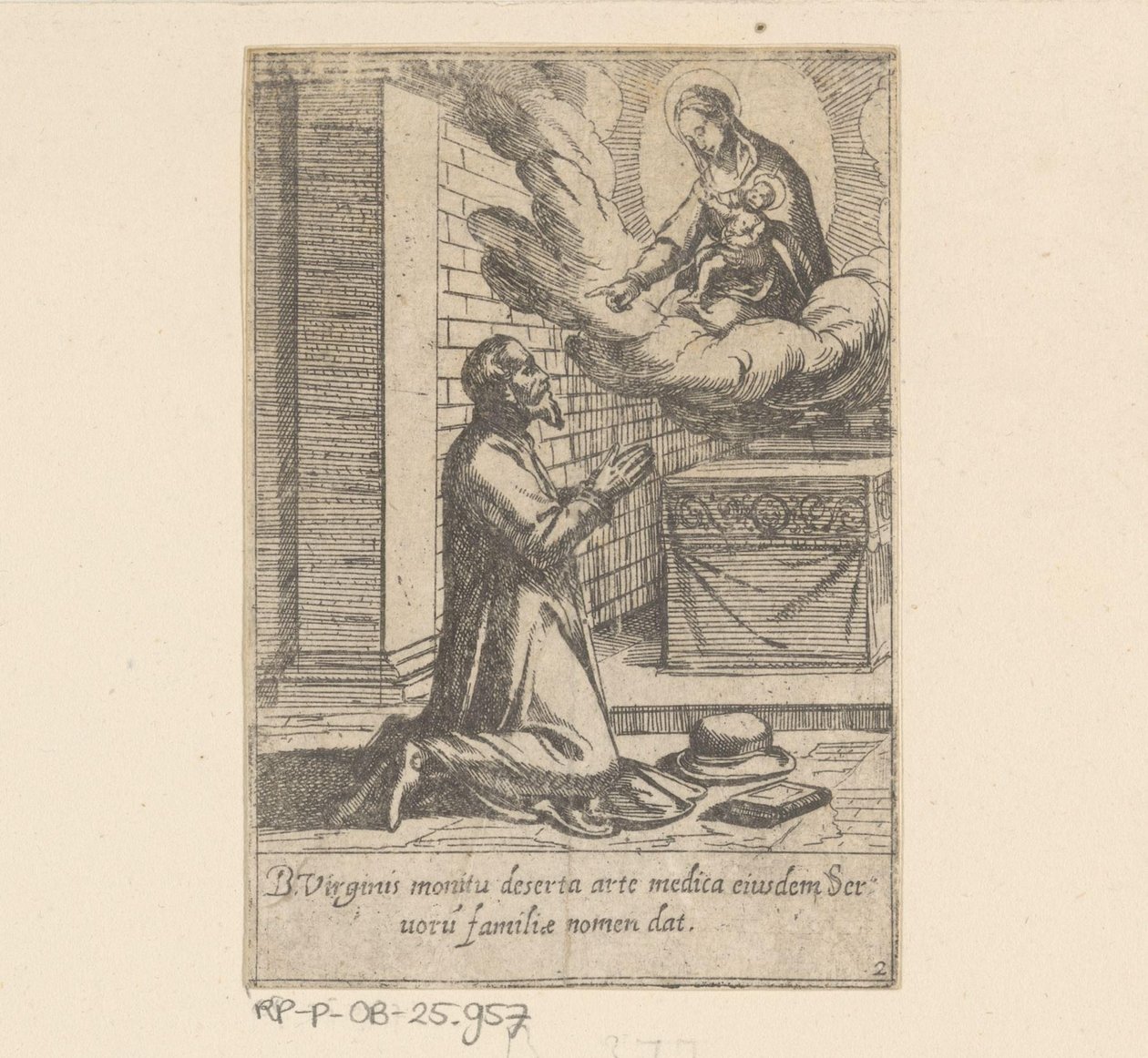 De heilige Philippus plaast zich onder de hoede van Maagd Maria Het Leven van Philippus Benitius (tytuł serii) Życie B. Philippi Benicius Florent. zam. Sługa B. Mary the Virgin (tytuł serii) autorstwa Antonio Tempesta