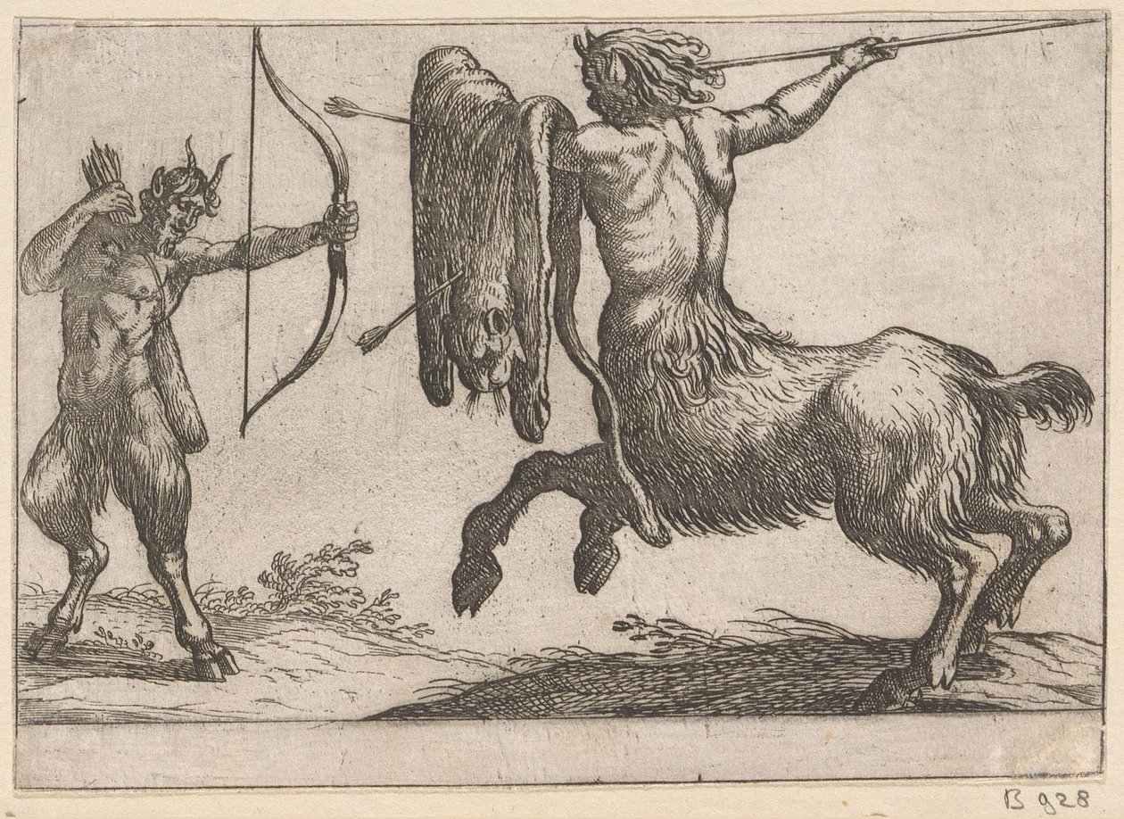 Centaur atakujący satyrę Walczące zwierzęta (tytuł serii) autorstwa Antonio Tempesta