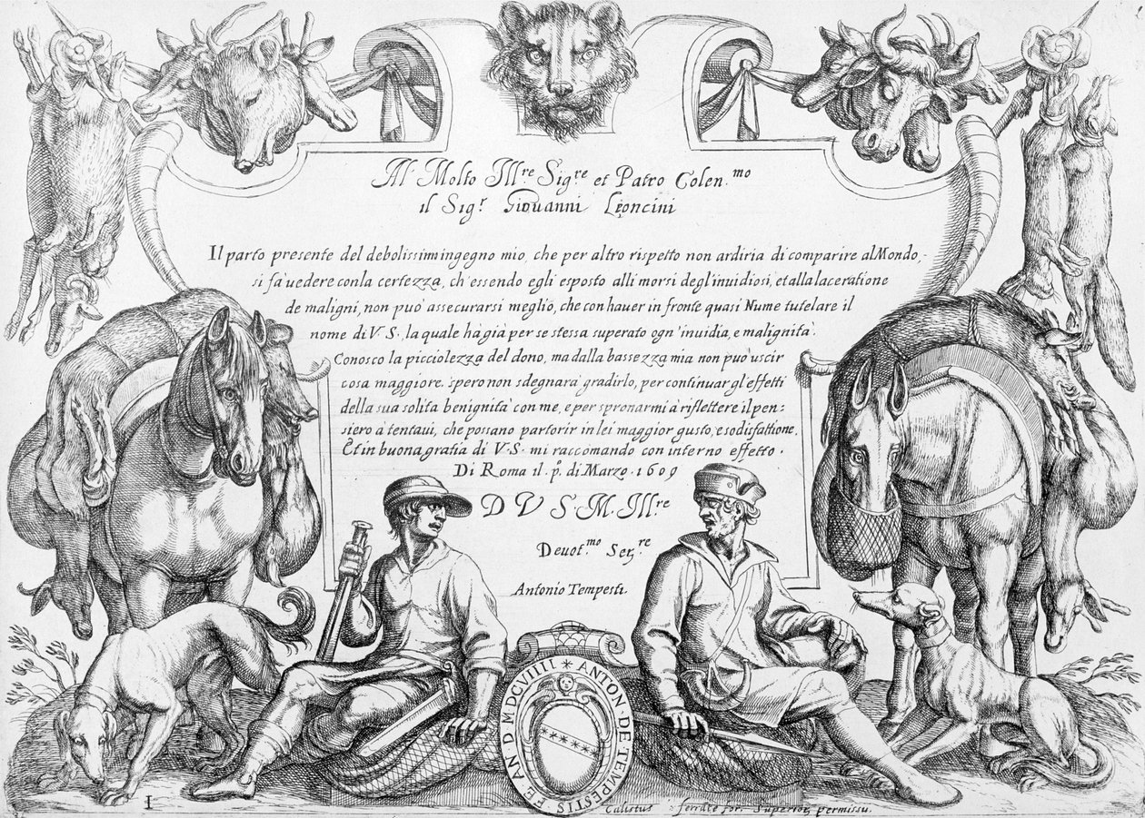 Frontyspis do serii scen łowieckich, 1609 autorstwa Antonio Tempesta
