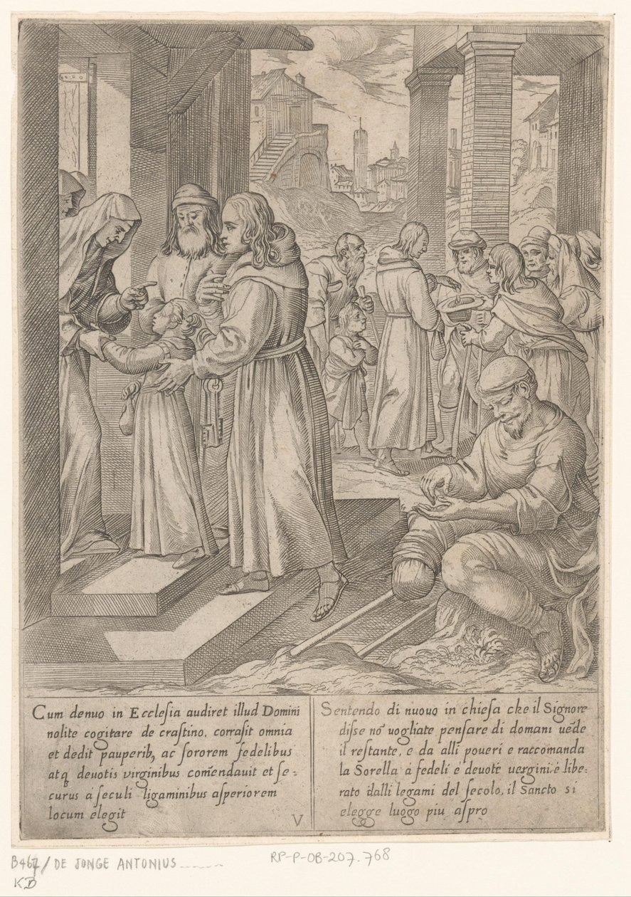 H. Antoniusz przyprowadza siostrę do sióstr Życie św. Antoniego Wielkiego (tytuł serii) autorstwa Antonio Tempesta