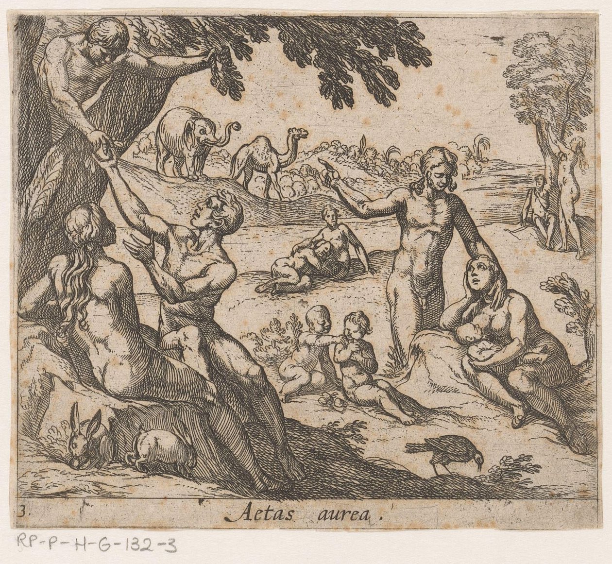 Złoty wiek Aetas aurea (tytuł na obiekcie) Metamorphoseon sive transformum (tytuł serii) Metamorfozy Owidiusza (tytuł serii) autorstwa Antonio Tempesta