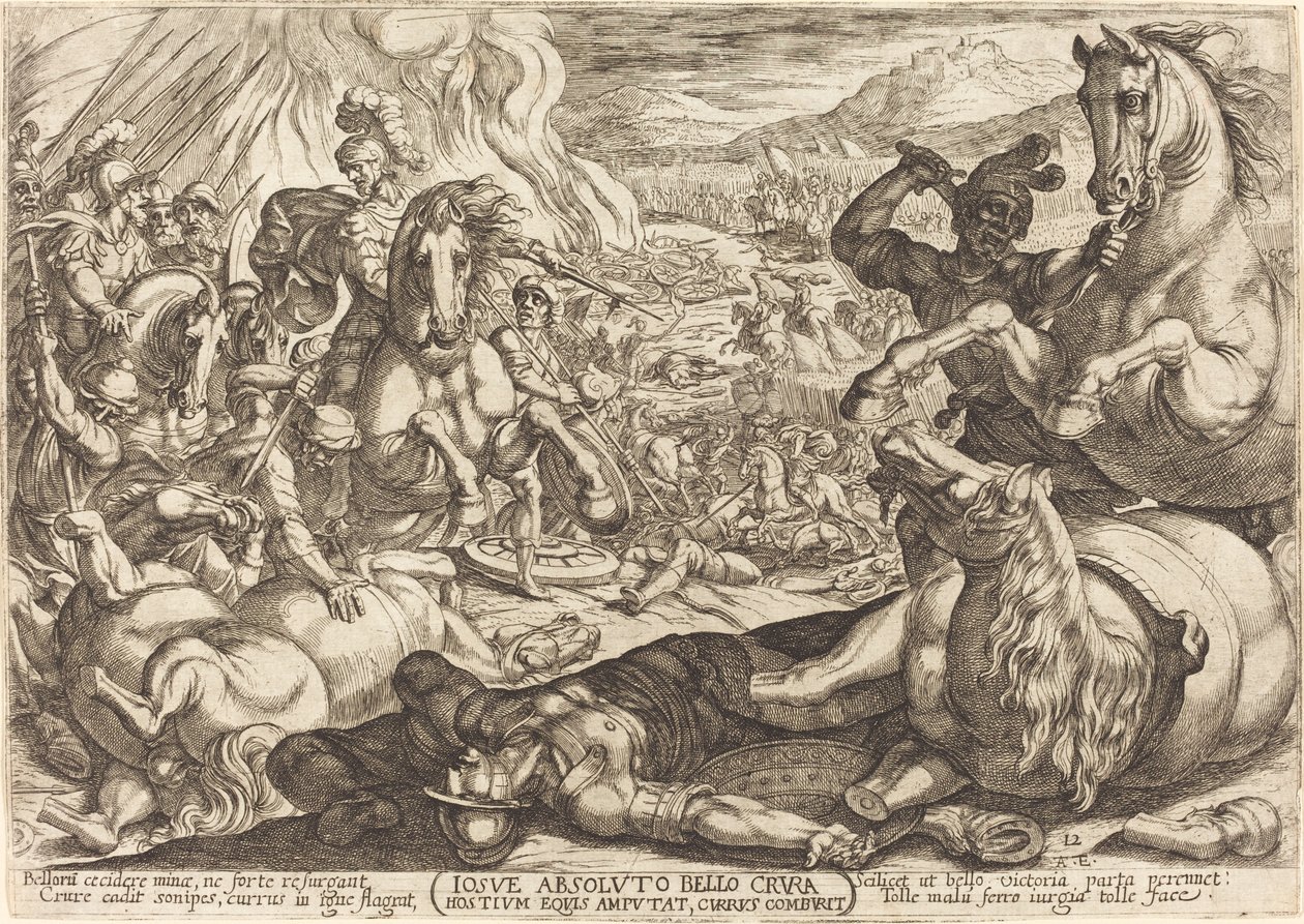 Joshua pali rydwany i odcina nogi swoim wrogom autorstwa Antonio Tempesta