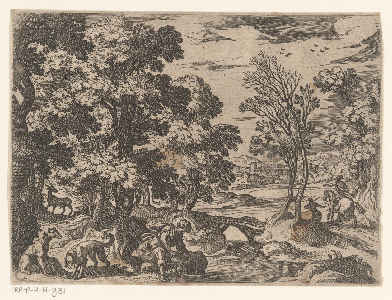 Krajobraz z Narcyzem Pejzaże ze scenami mitologicznymi (tytuł serii) autorstwa Antonio Tempesta