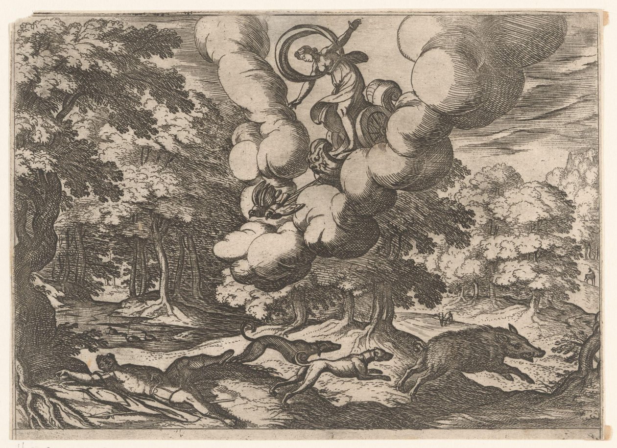 Krajobraz ze śmiercią Adonisa Pejzaże ze scenami mitologicznymi (tytuł serii) autorstwa Antonio Tempesta