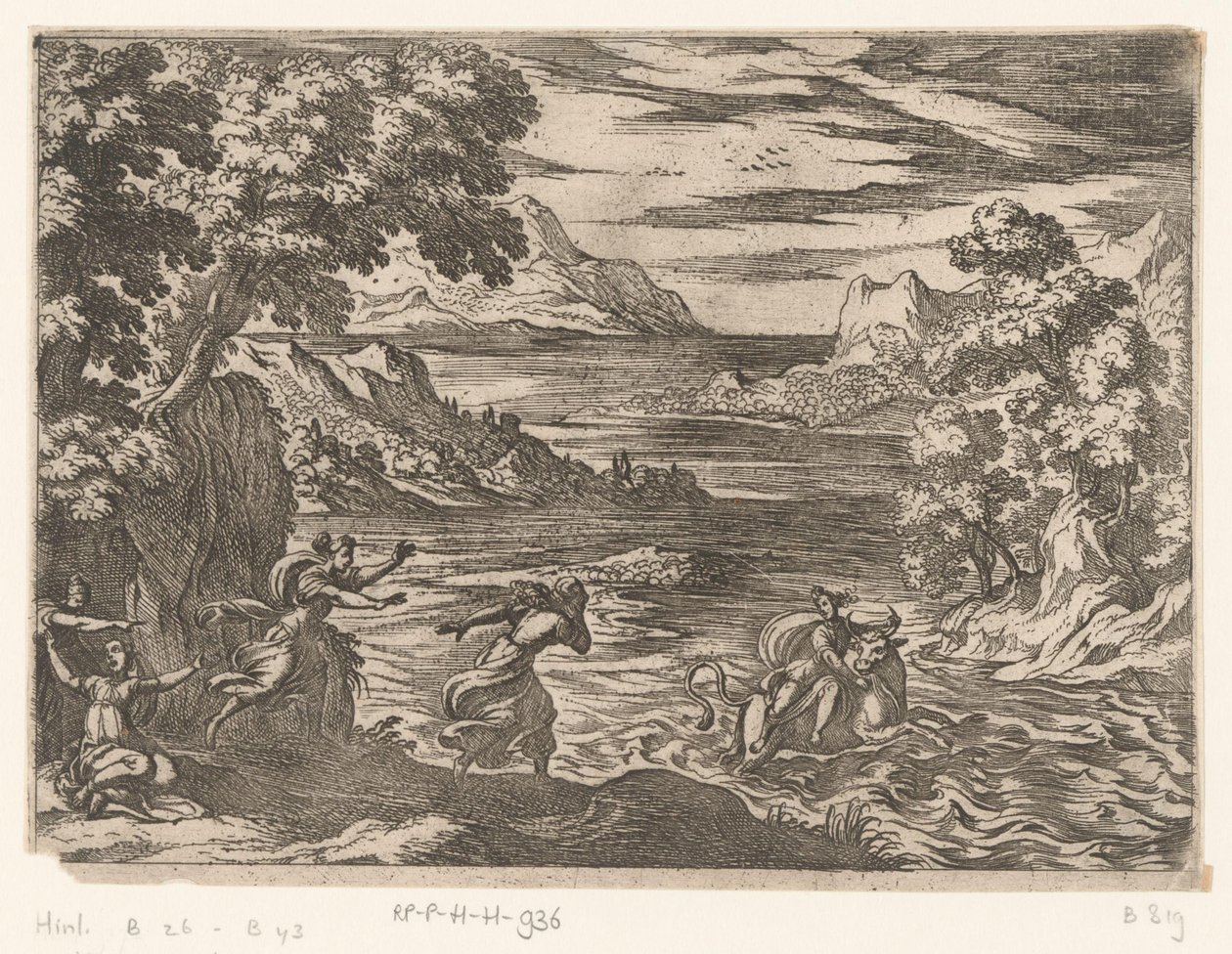 Krajobraz z porwaniem Europy Pejzaże ze scenami mitologicznymi (tytuł serii) autorstwa Antonio Tempesta