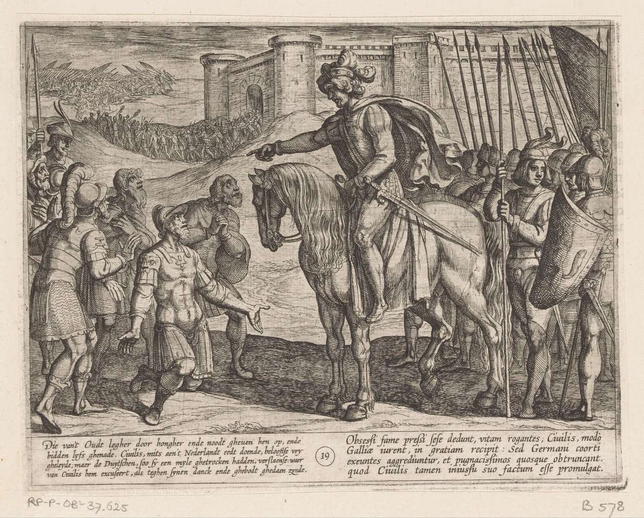 Ludzie z fortecy poddają się Juliusowi Civilisowi Wojny batawskie przeciwko Rzymianom (tytuł serii) Batavorum cum Romanis Bellum (tytuł serii) autorstwa Antonio Tempesta