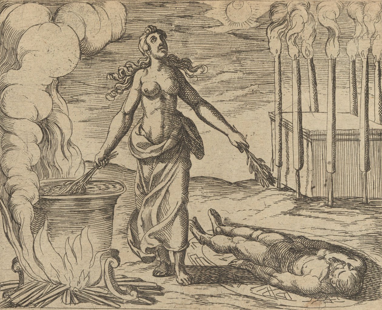 Medea Przywracanie młodości Aesona Medea,..., Wydana po 1606 r. autorstwa Antonio Tempesta