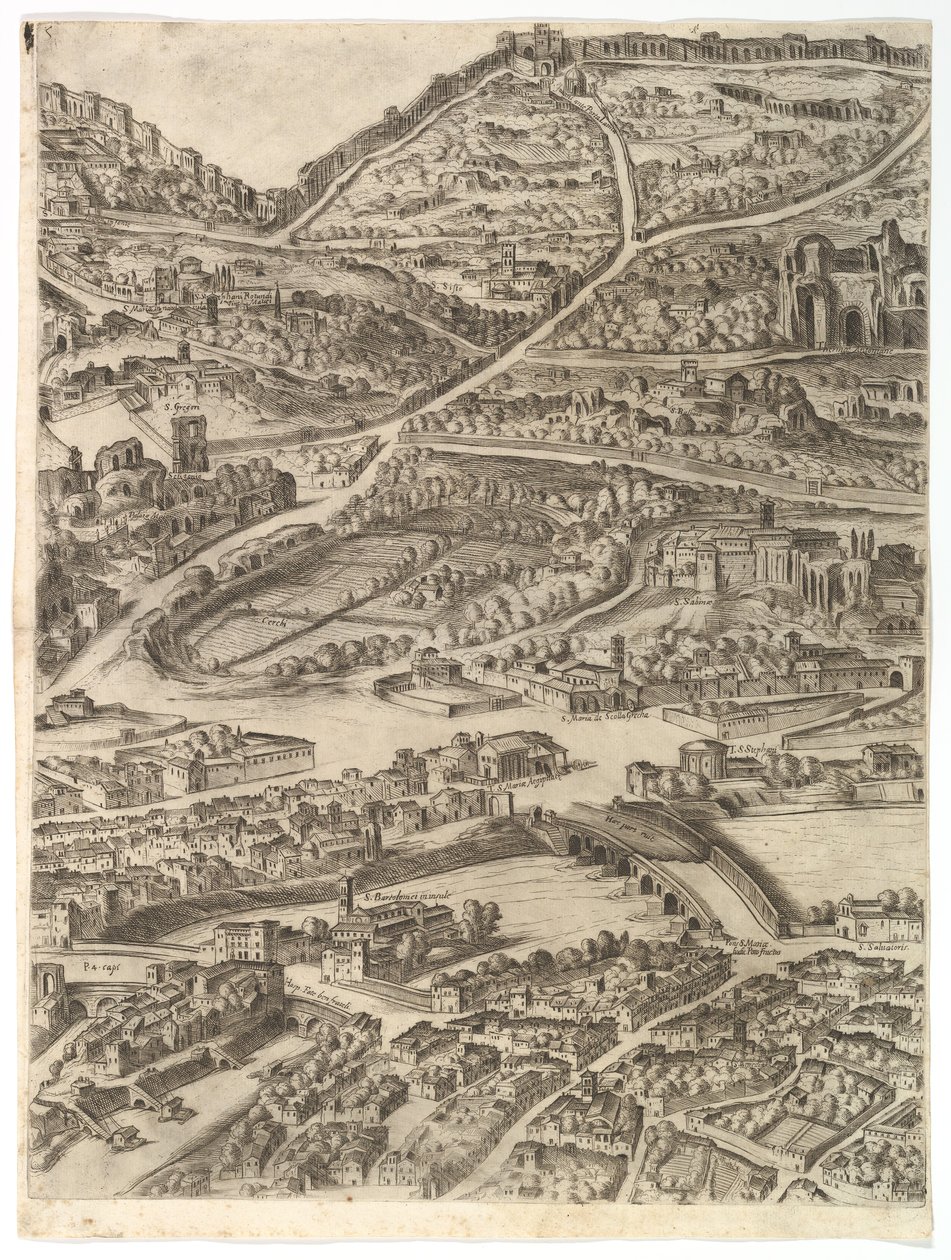 Plan miasta Rzymu. Część 5 z łaźniami Karakalli, Santa Sabina i częścią..., 1645. autorstwa Antonio Tempesta