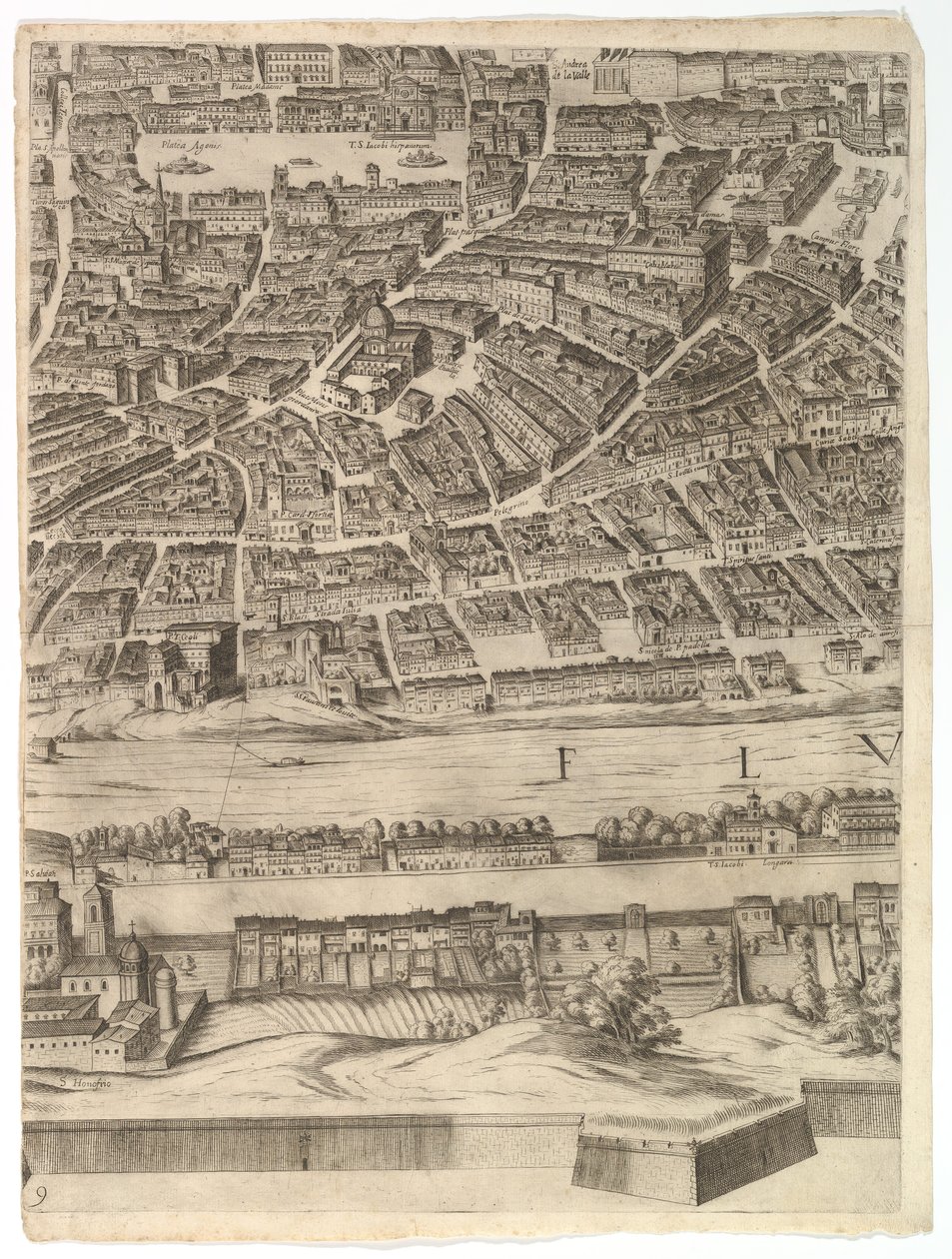 Plan miasta Rzymu: arkusz 9 z Piazza Navona, Campo di Fiore i Sant..., 1645. autorstwa Antonio Tempesta