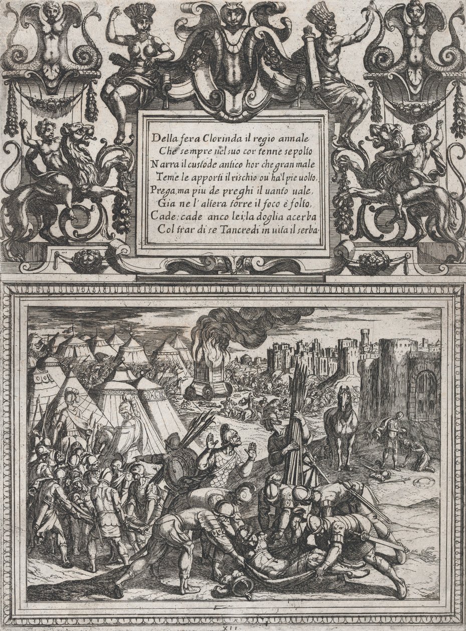 Tablica 12: Ilustracja do Canto XII z Gerusalemme liberata Torquato Tasso ..., ca. 1590-1630. autorstwa Antonio Tempesta