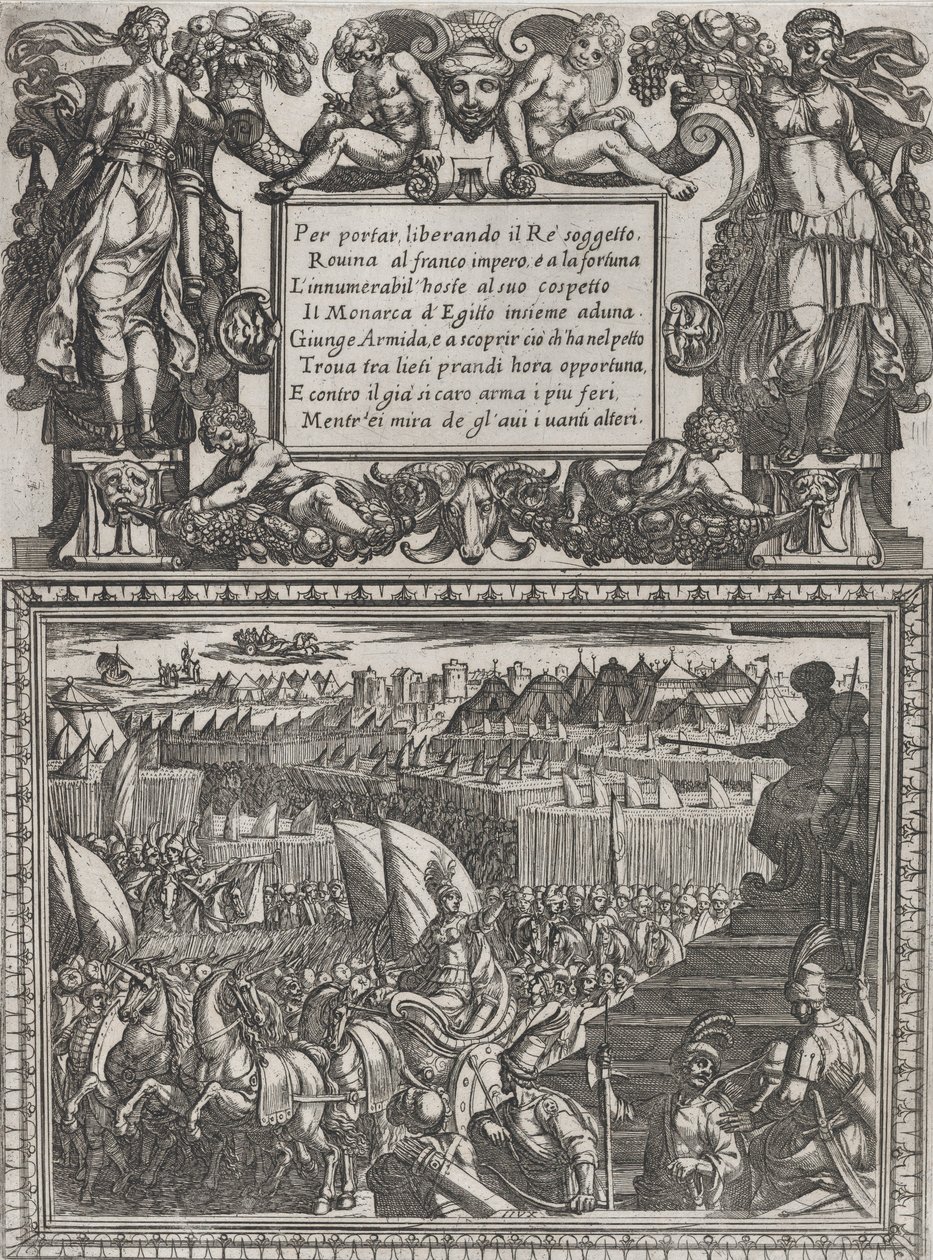 Tablica 17: Ilustracja do Canto XVII z Gerusalemme liberata Torquato Tasso ..., ca. 1590-1630. autorstwa Antonio Tempesta
